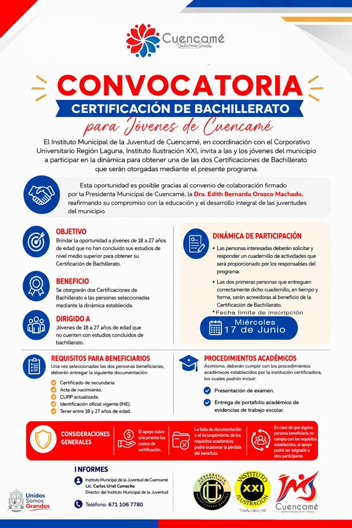 ✨ ¡Una gran oportunidad para la juventud de Cuencamé! ✨🎓 Gracias al compromiso de la Dra....