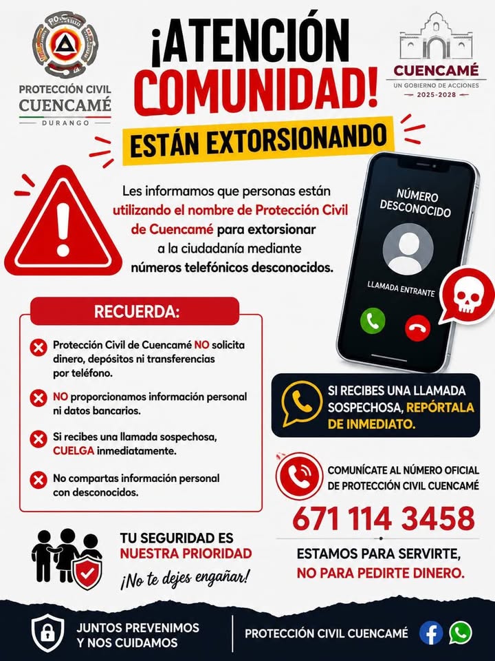 🚨PROTECCIÓN CIVIL🚨INFORMA: 📵 Si recibes una llamada sospechosa de un número desconocido, ...