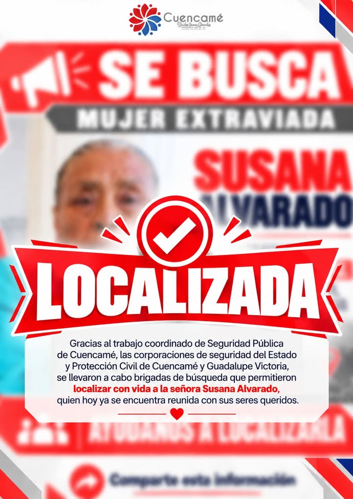 🚨🚓🇲🇽𝐒𝐔𝐒𝐀𝐍𝐀 𝐀𝐋𝐕𝐀𝐑𝐀𝐃𝐎 𝐘𝐀 𝐒𝐄 𝐄𝐍𝐂𝐔𝐄𝐍𝐓𝐑𝐀 𝐂𝐎𝐍 𝐒𝐔 𝐅𝐀𝐌𝐈𝐋𝐈𝐀 🙏🏻✅ Gracias al 𝐭𝐫𝐚𝐛𝐚𝐣𝐨 𝐜𝐨𝐨𝐫𝐝𝐢𝐧𝐚𝐝𝐨 𝐝e...